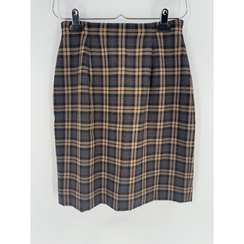 Charter Club Vintage Skirt Womens 4 Brown Beige Tartan Plaid Retro 90s Wool Knit